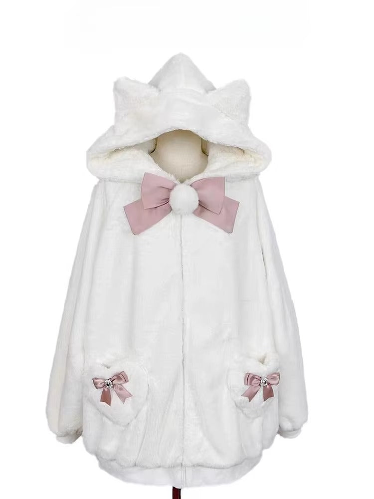Japanese-themed Kawaii Cat Ears Bow Fluffy Jacket Coat