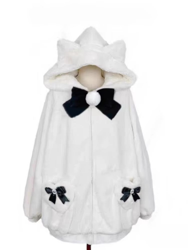Japanese-themed Kawaii Cat Ears Bow Fluffy Jacket Coat