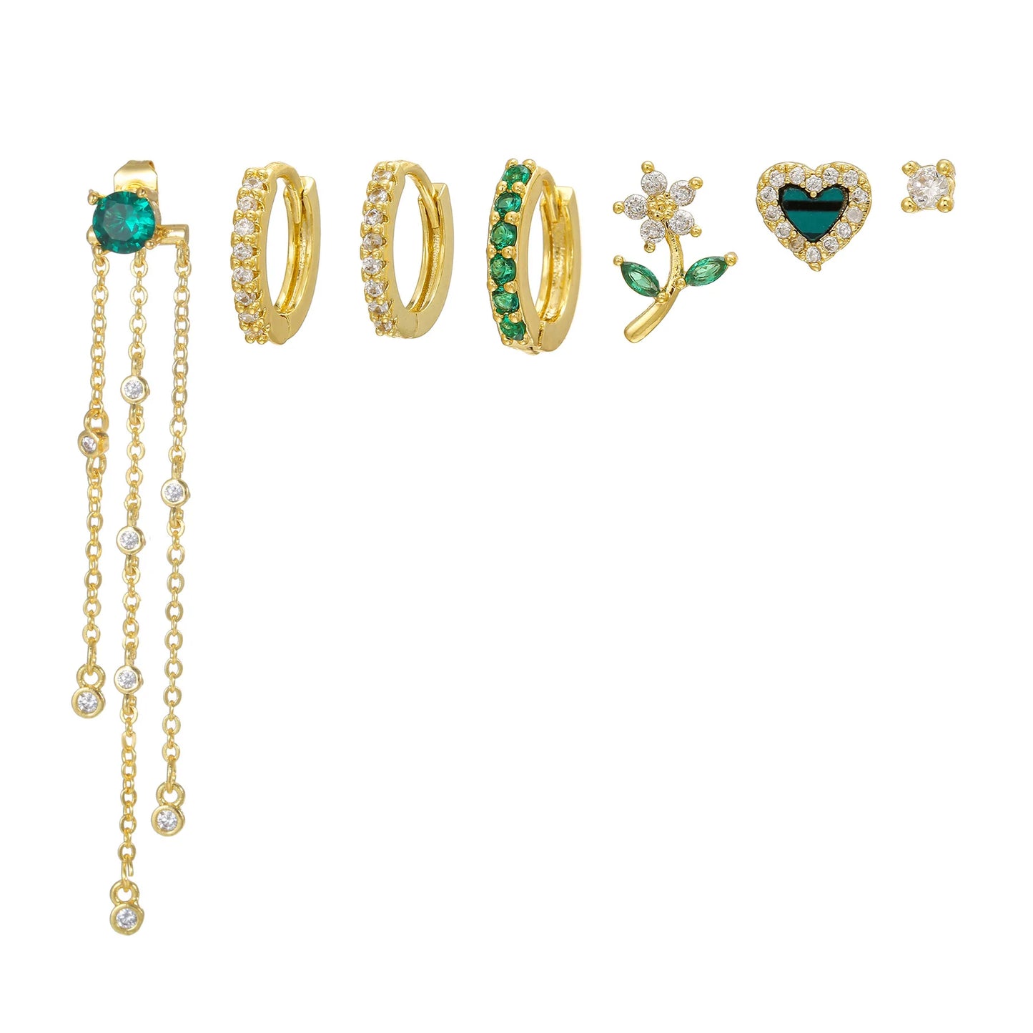 Emerald Bloom 18k Gold-Plated Earring Set