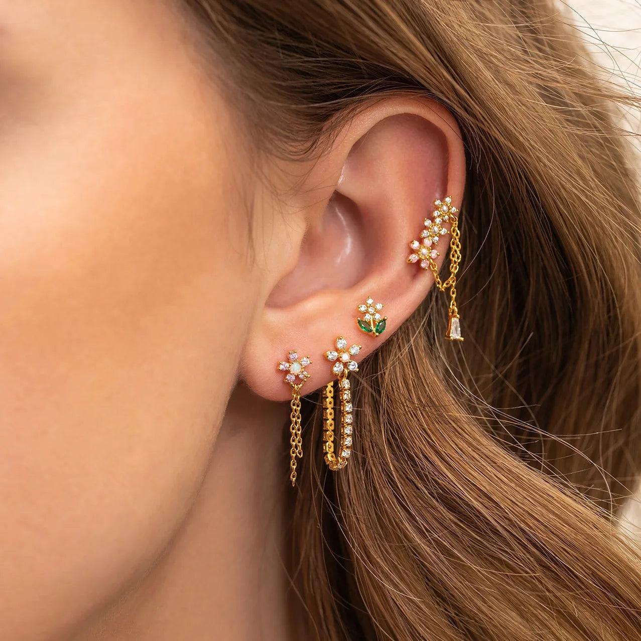 Flowery Dreams 18k Gold-plated Earrings (4pc Set)