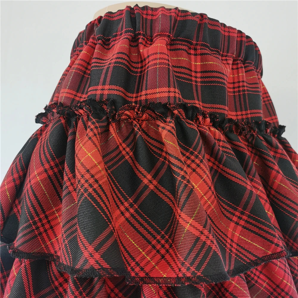 Harajuku Punk Princess Pink Red Plaid Pleated Skirt