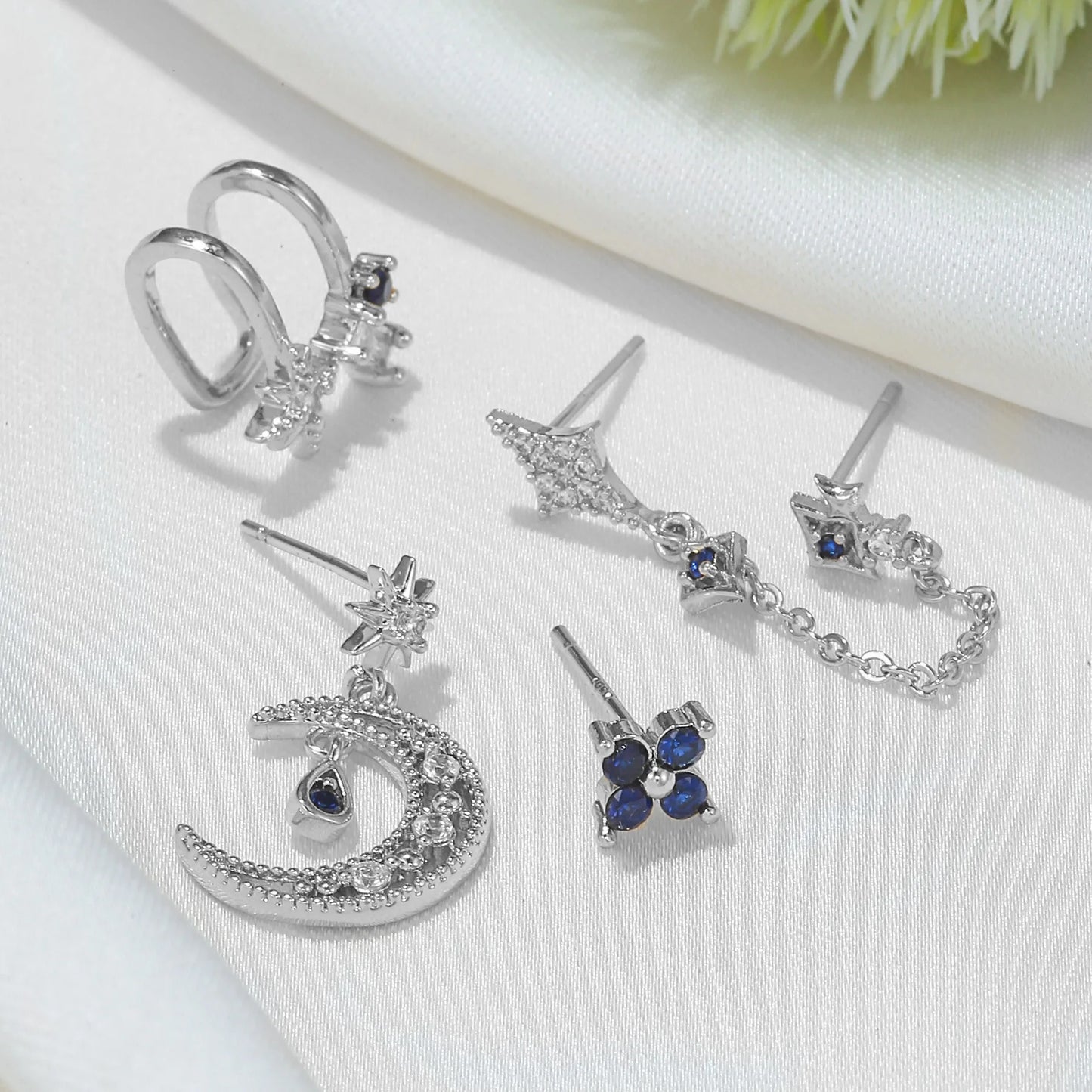 Celestial Moon & Star 18k Gold-plating Earrings (4pc Set)
