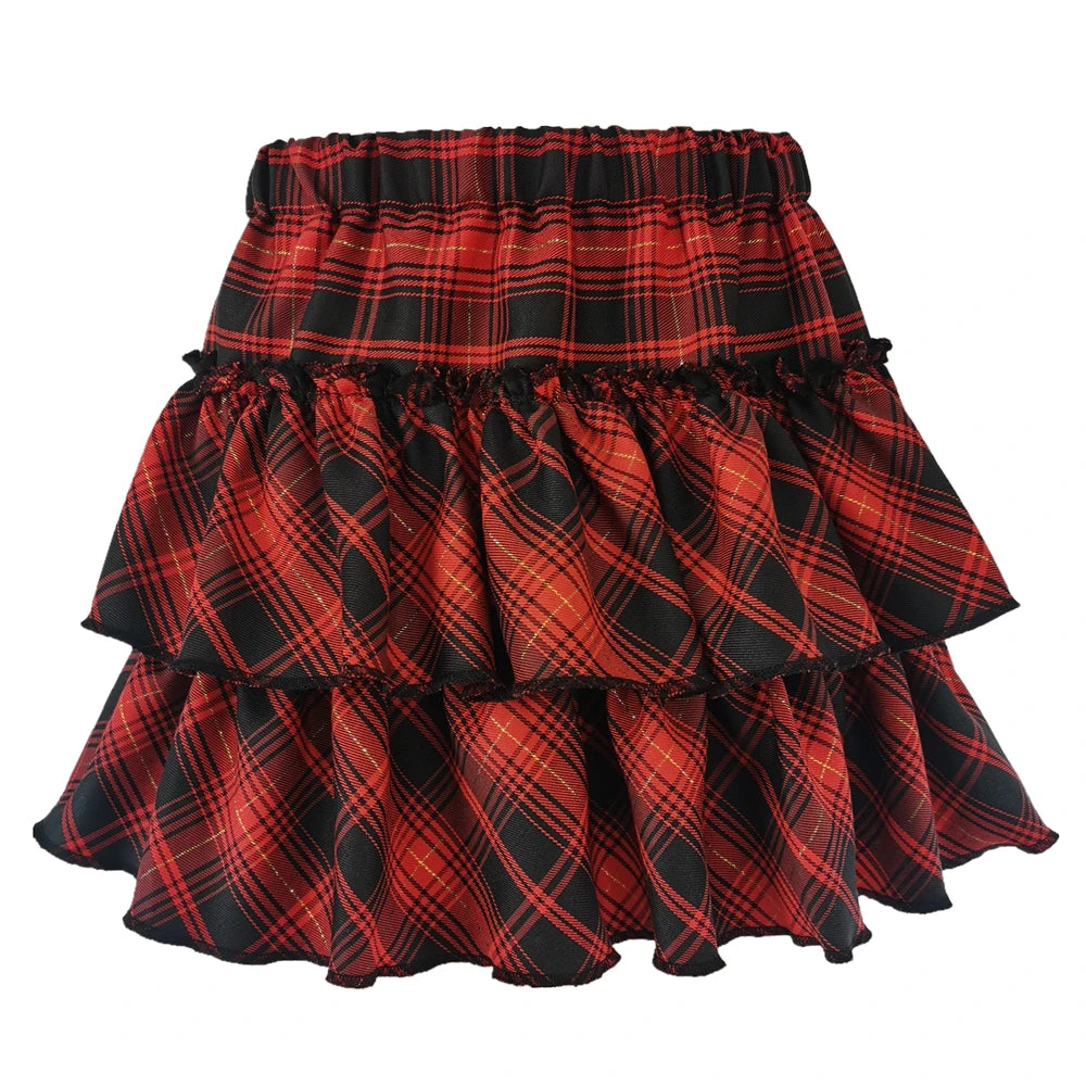 Harajuku Punk Princess Pink Red Plaid Pleated Skirt