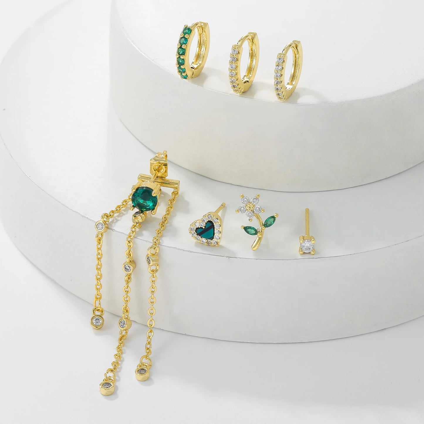 Emerald Bloom 18k Gold-Plated Earring Set