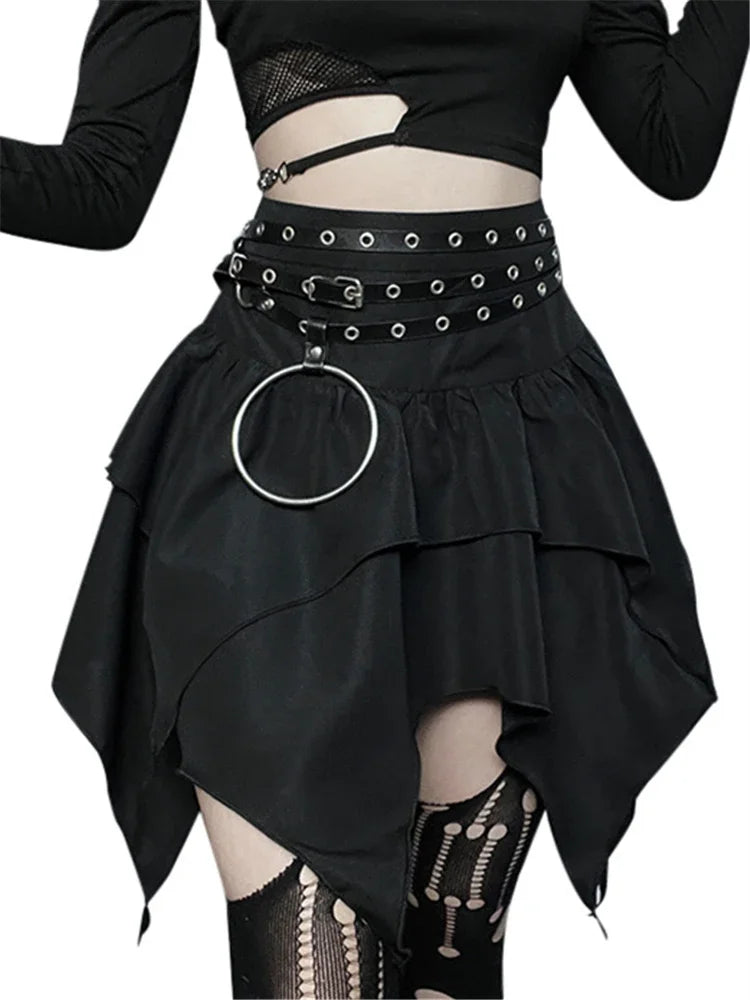 Gothic Witch Punk Irregular Black Skirt