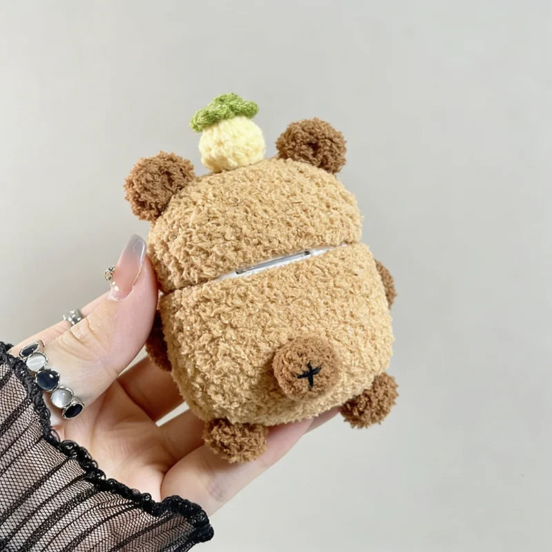 Winter Capybara Plush Airpods Case
