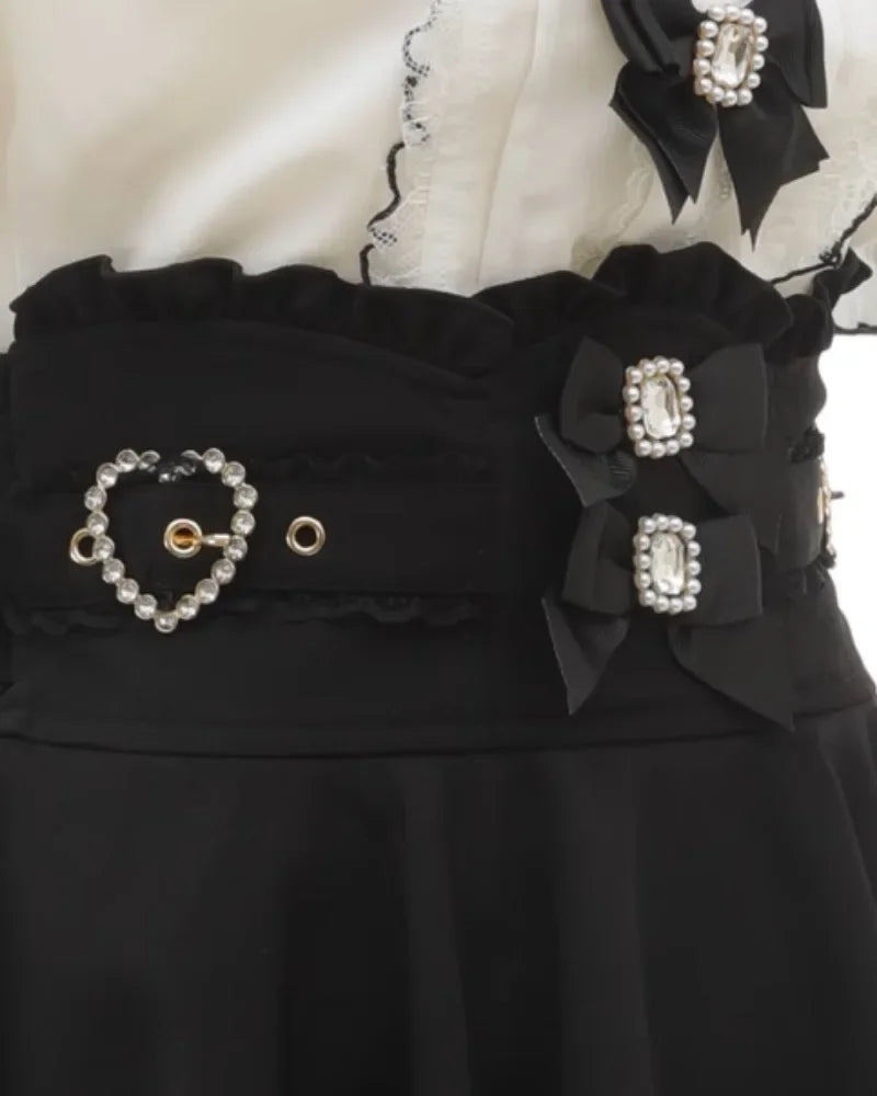Gothic Heart Bow High Waist Black Plaid Skirt