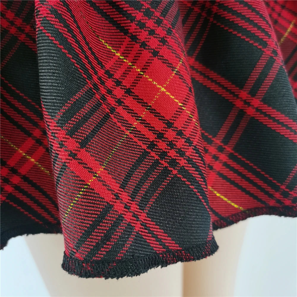 Harajuku Punk Princess Pink Red Plaid Pleated Skirt