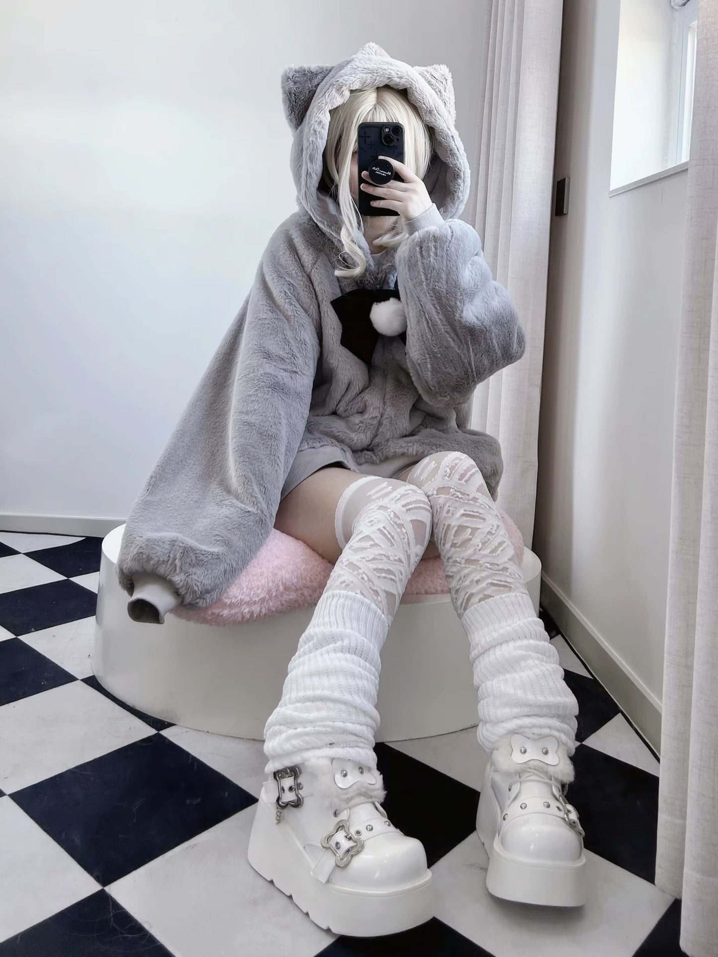 Japanese-themed Kawaii Cat Ears Bow Fluffy Jacket Coat
