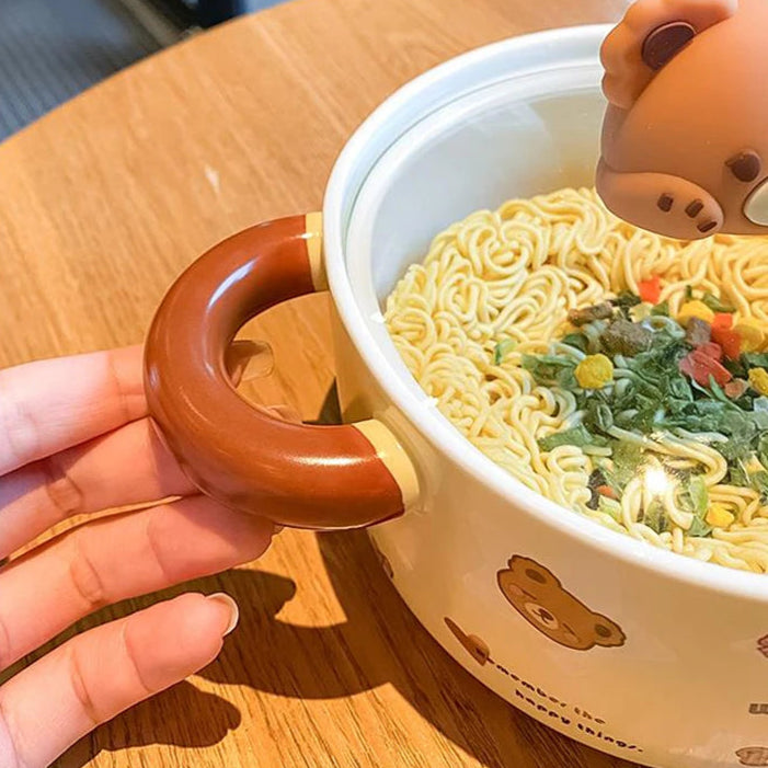 Kawaii Bear Giant Ceramic Ramen Bowl with Lid (750ML)