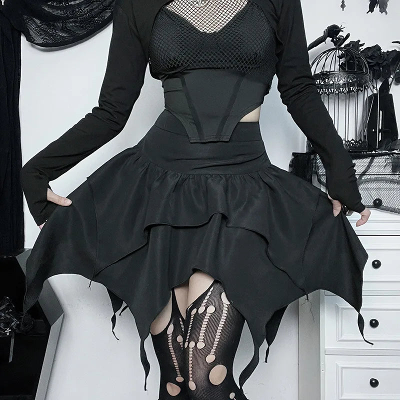 Gothic Witch Punk Irregular Black Skirt