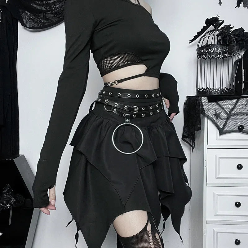 Gothic Witch Punk Irregular Black Skirt