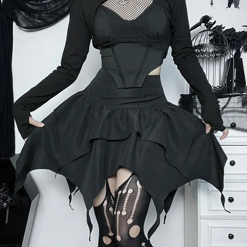 Gothic Witch Punk Irregular Black Skirt