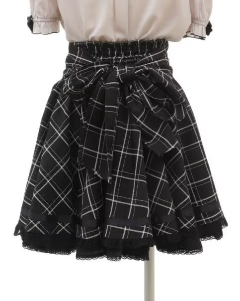 Gothic Heart Bow High Waist Black Plaid Skirt