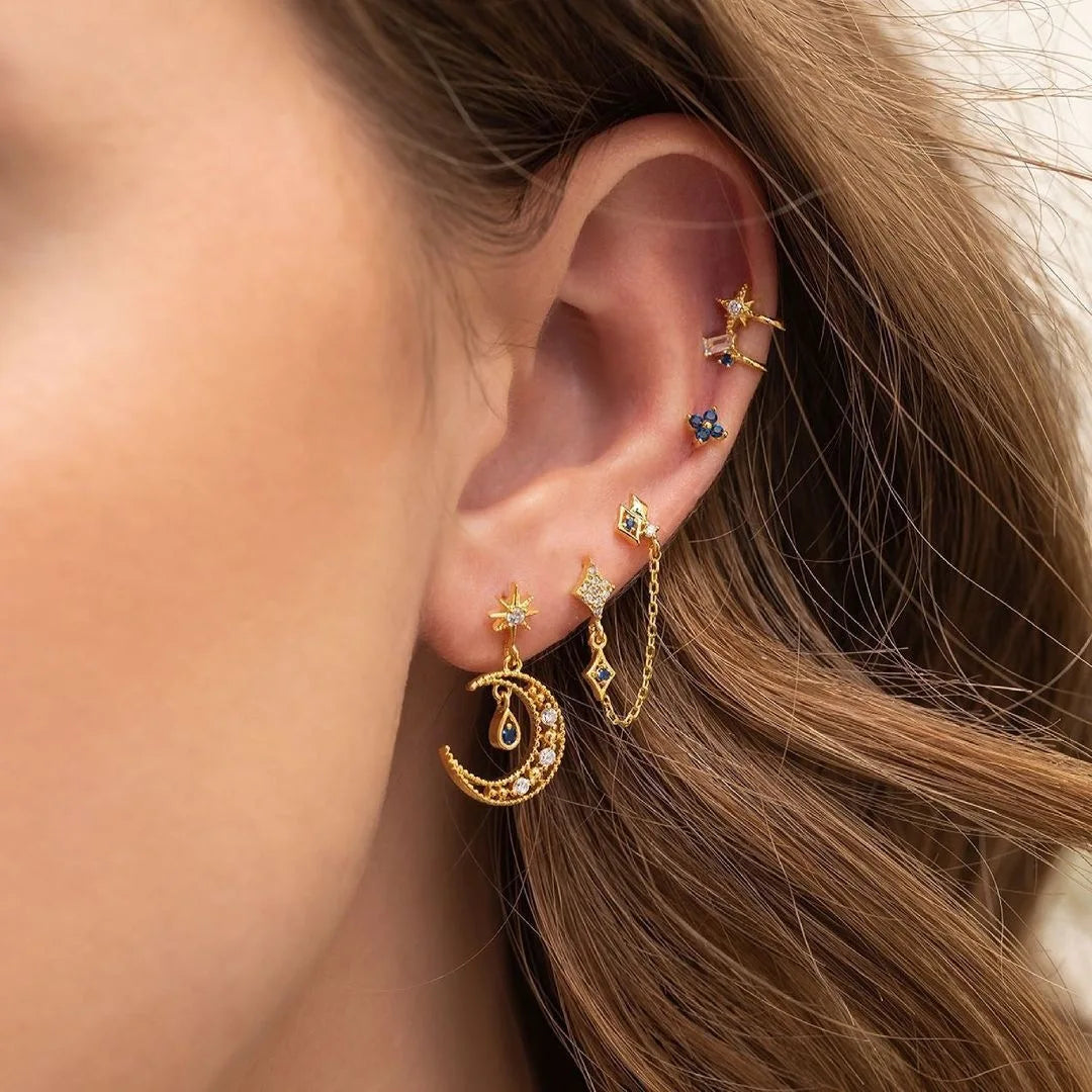 Celestial Moon & Star 18k Gold-plating Earrings (4pc Set)