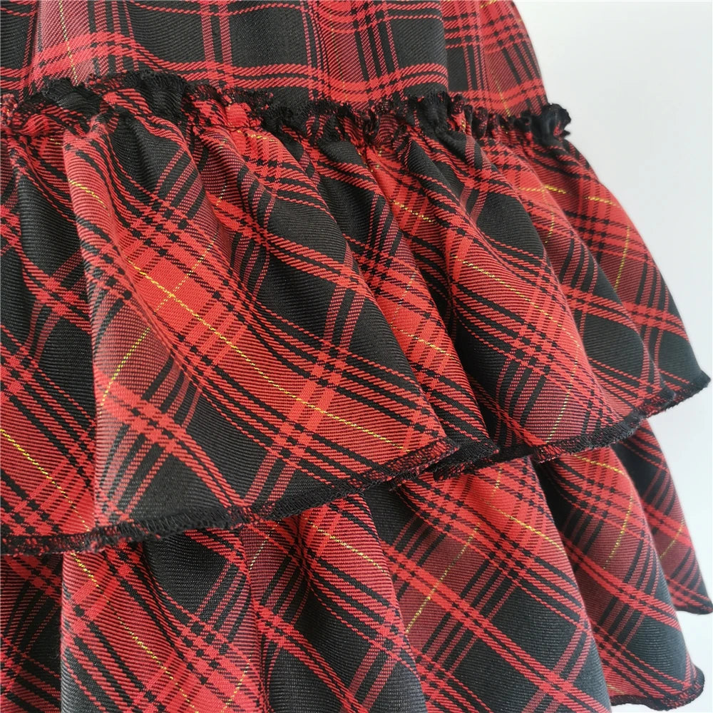 Harajuku Punk Princess Pink Red Plaid Pleated Skirt