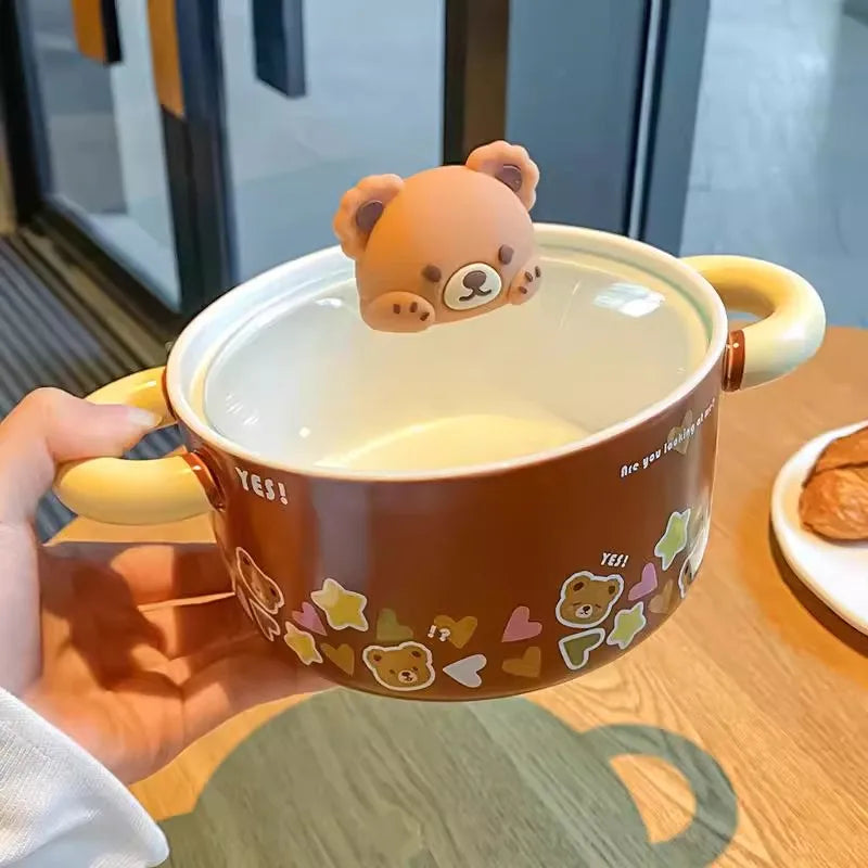 Kawaii Bear Giant Ceramic Ramen Bowl with Lid (750ML)