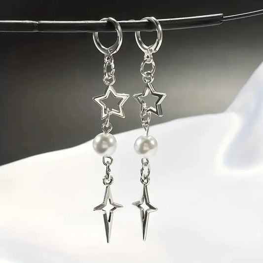 Y2k Celestial Metallic Star Drop Earrings