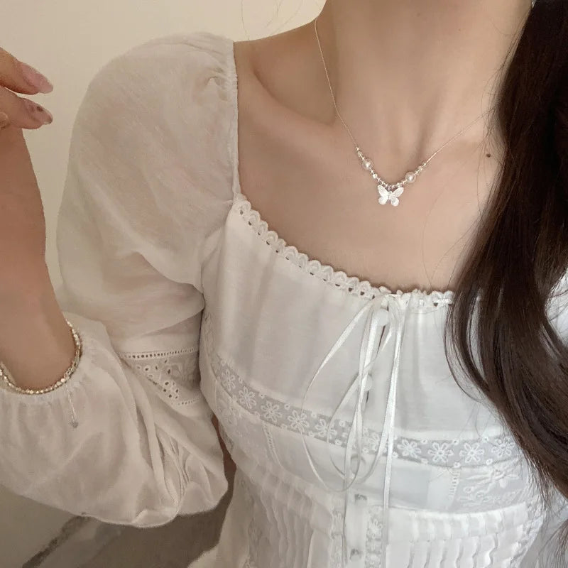 925 Sterling Silver Pearly Butterfly Necklace