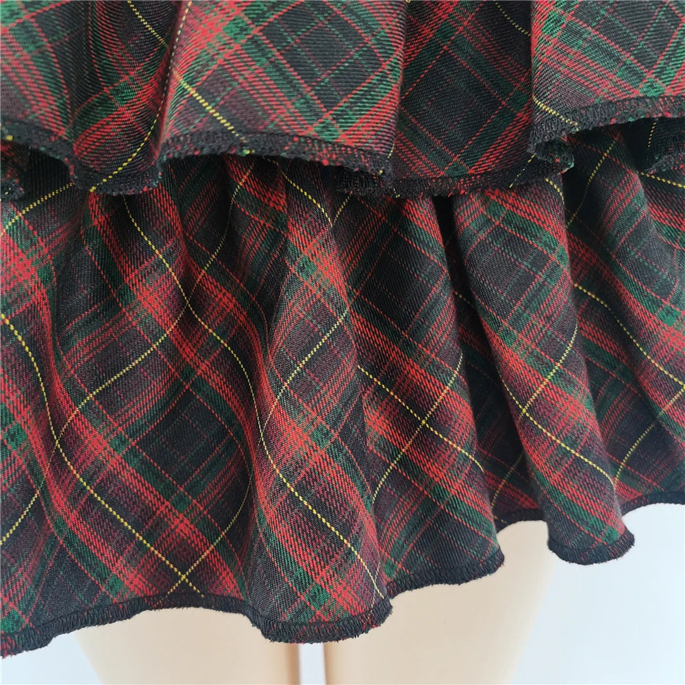 Harajuku Punk Princess Pink Red Plaid Pleated Skirt