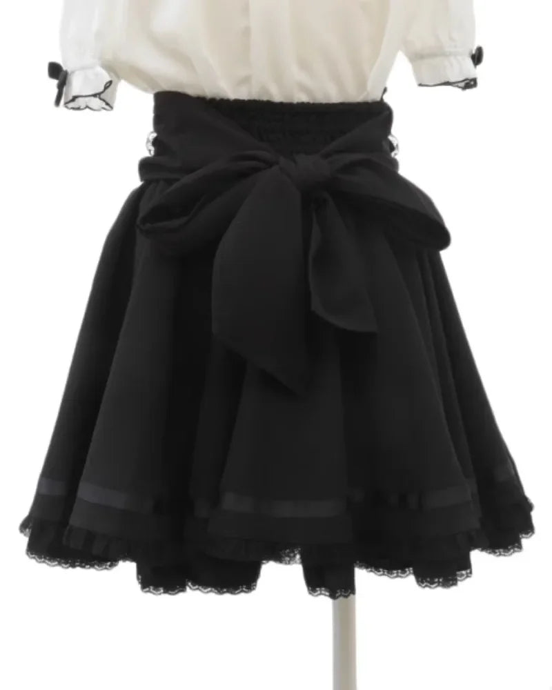 Gothic Heart Bow High Waist Black Plaid Skirt