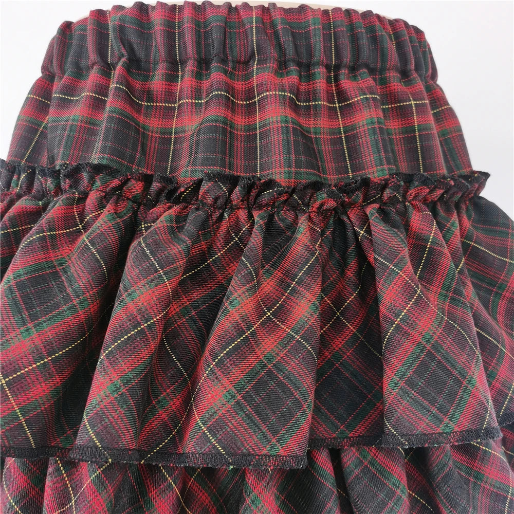Harajuku Punk Princess Pink Red Plaid Pleated Skirt
