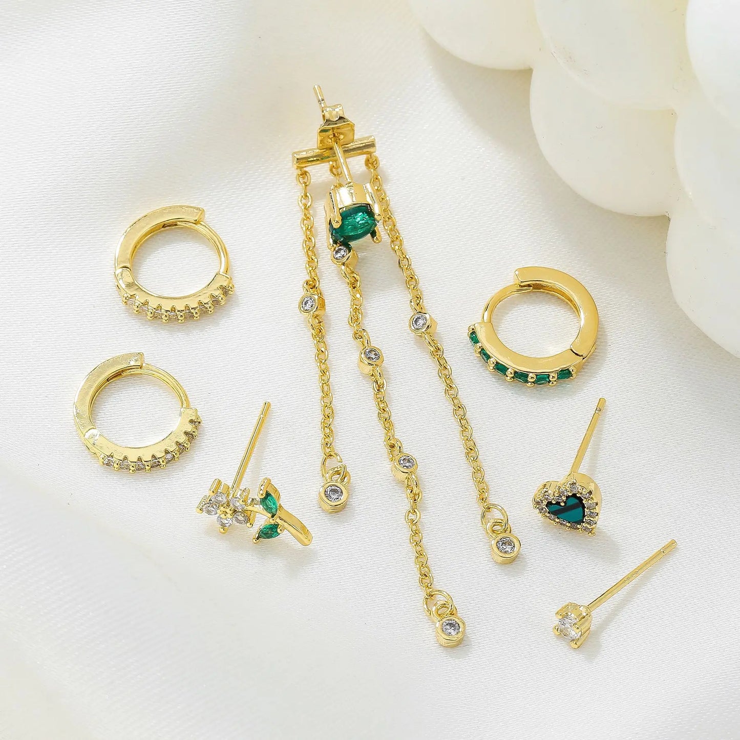 Emerald Bloom 18k Gold-Plated Earring Set