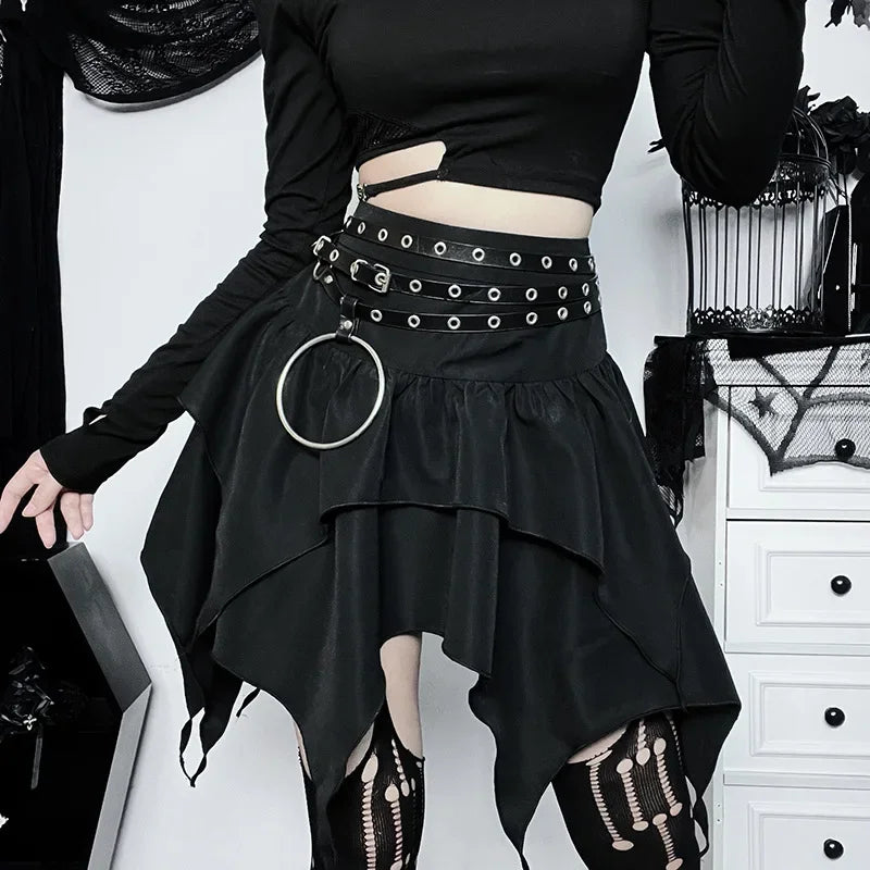 Gothic Witch Punk Irregular Black Skirt