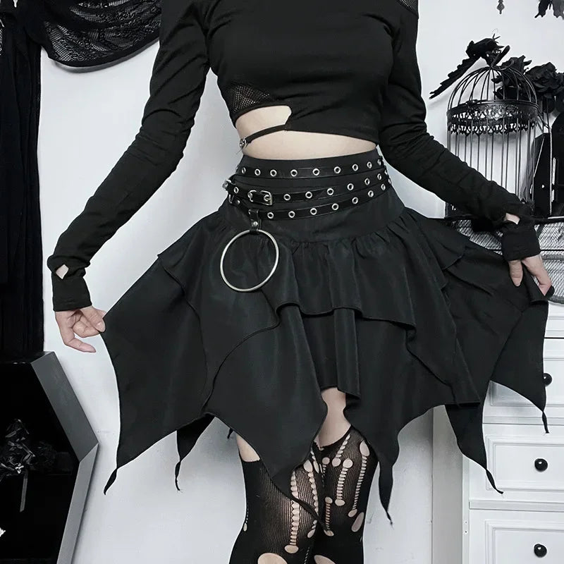 Gothic Witch Punk Irregular Black Skirt