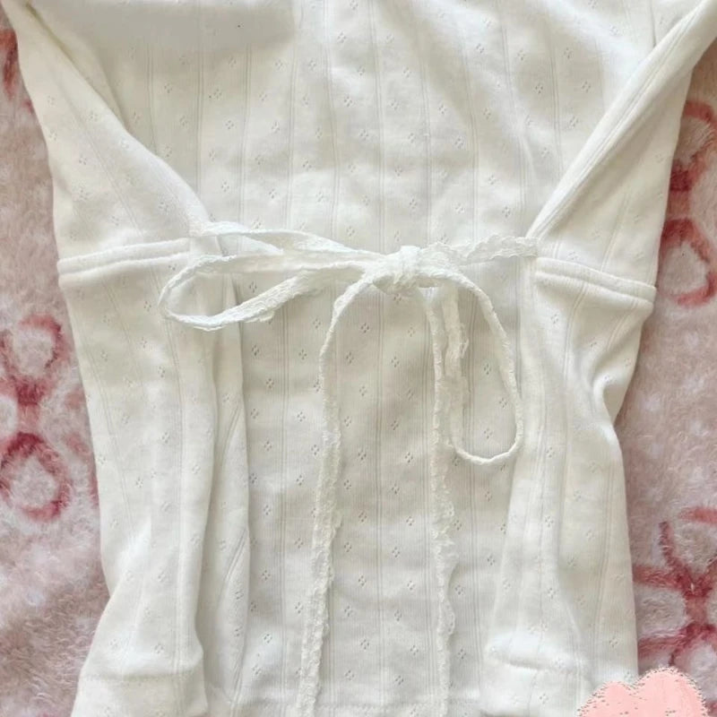 Sweetheart White Lace Ribbed T-shirt