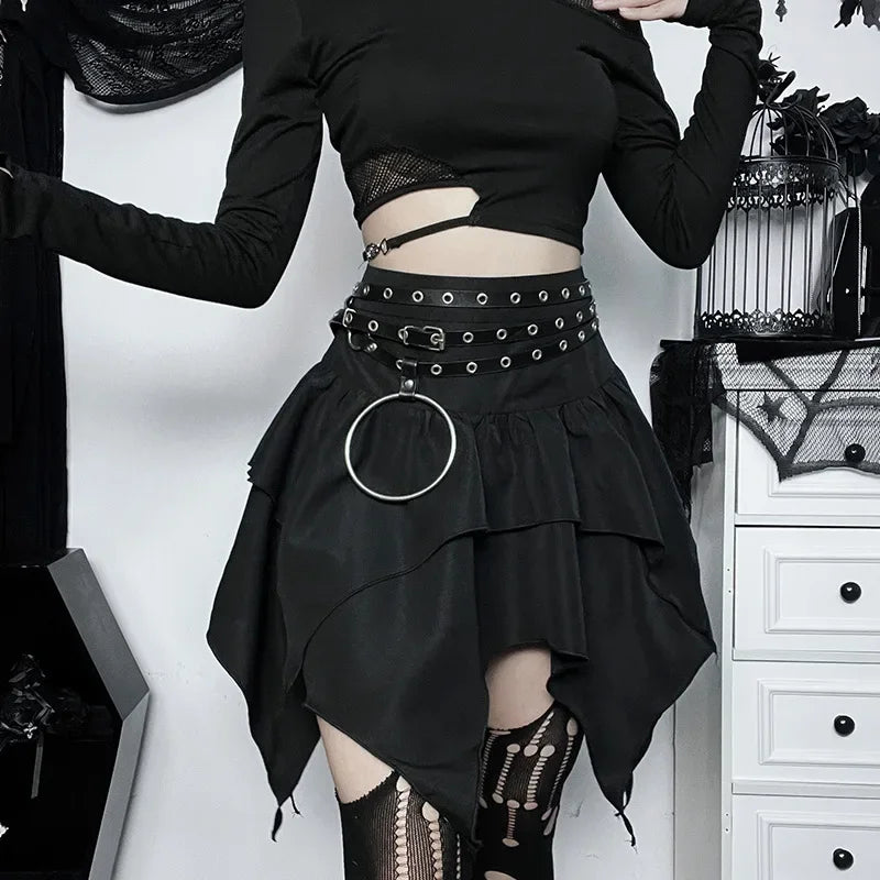 Gothic Witch Punk Irregular Black Skirt