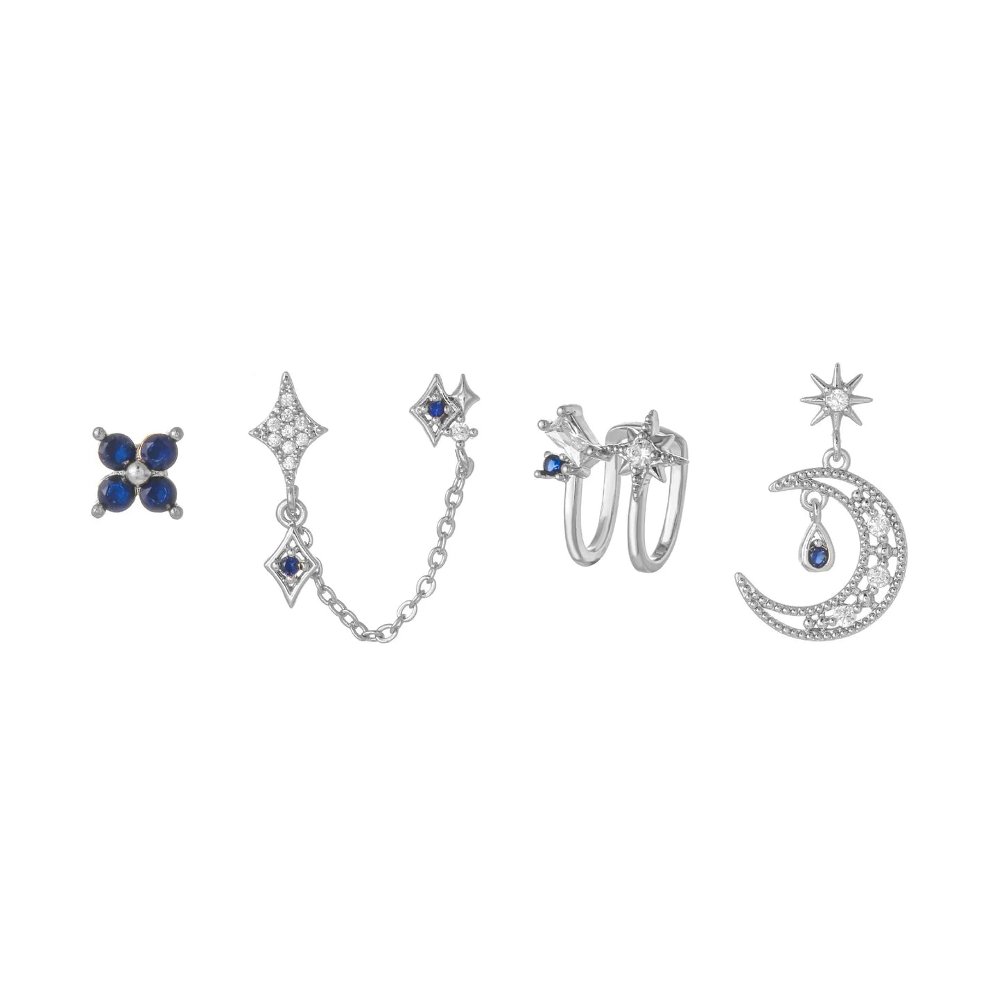 Celestial Moon & Star 18k Gold-plating Earrings (4pc Set)