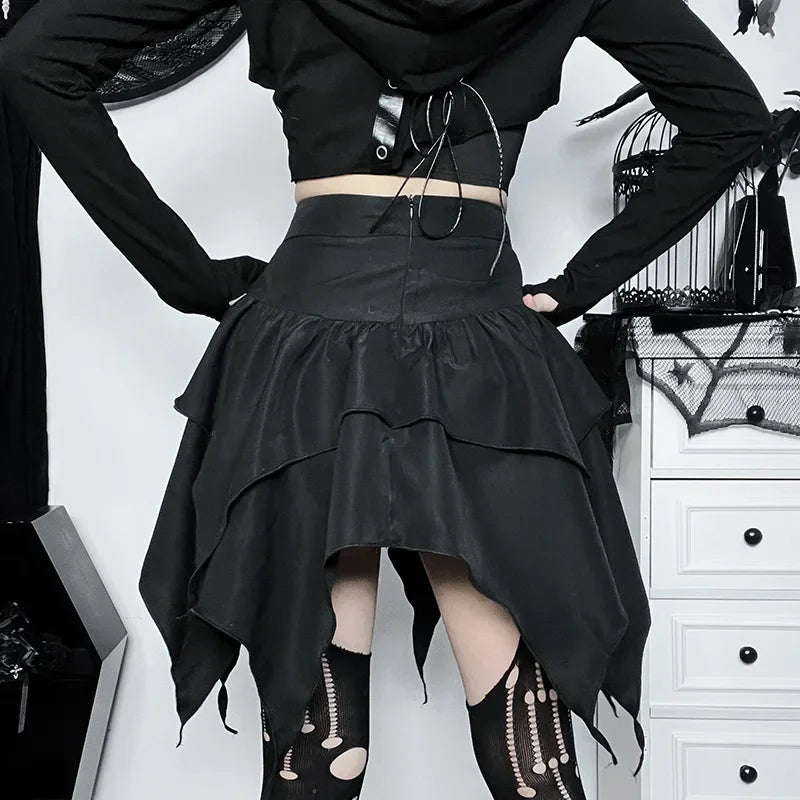 Gothic Witch Punk Irregular Black Skirt