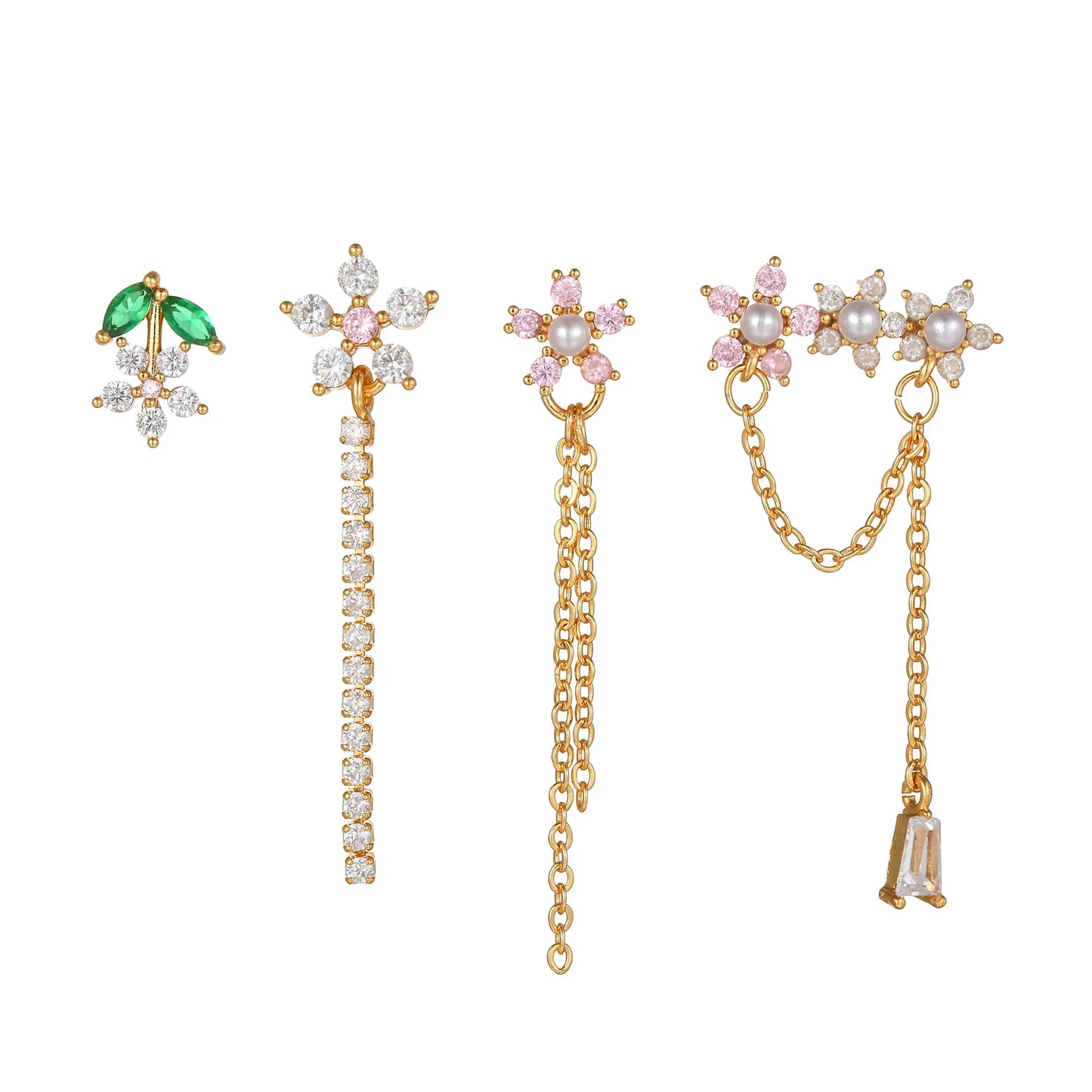 Flowery Dreams 18k Gold-plated Earrings (4pc Set)