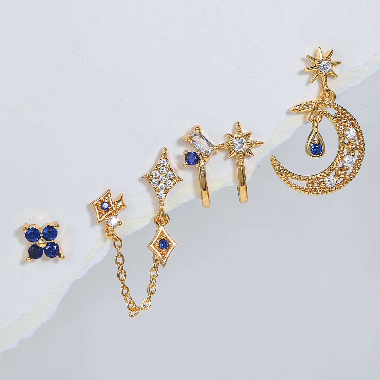 Celestial Moon & Star 18k Gold-plating Earrings (4pc Set)