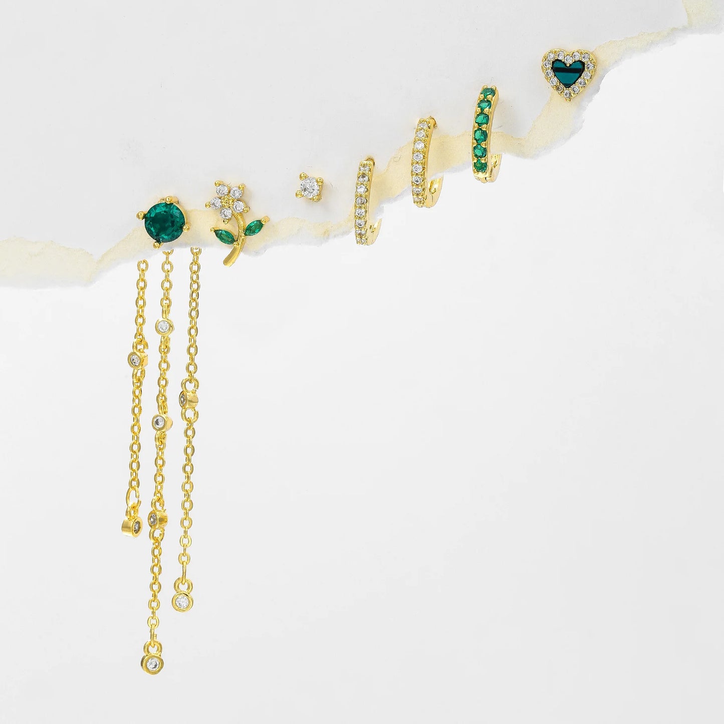 Emerald Bloom 18k Gold-Plated Earring Set