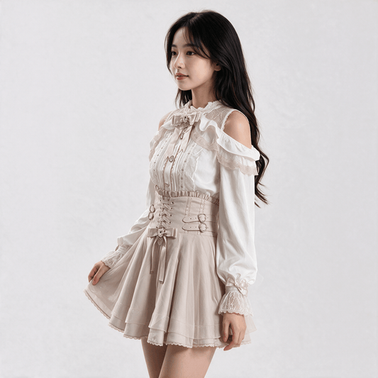 Kawaiies Collection - Apparel - Japanese Kawaii Sweet Lolita Coral Pink Skirt Set