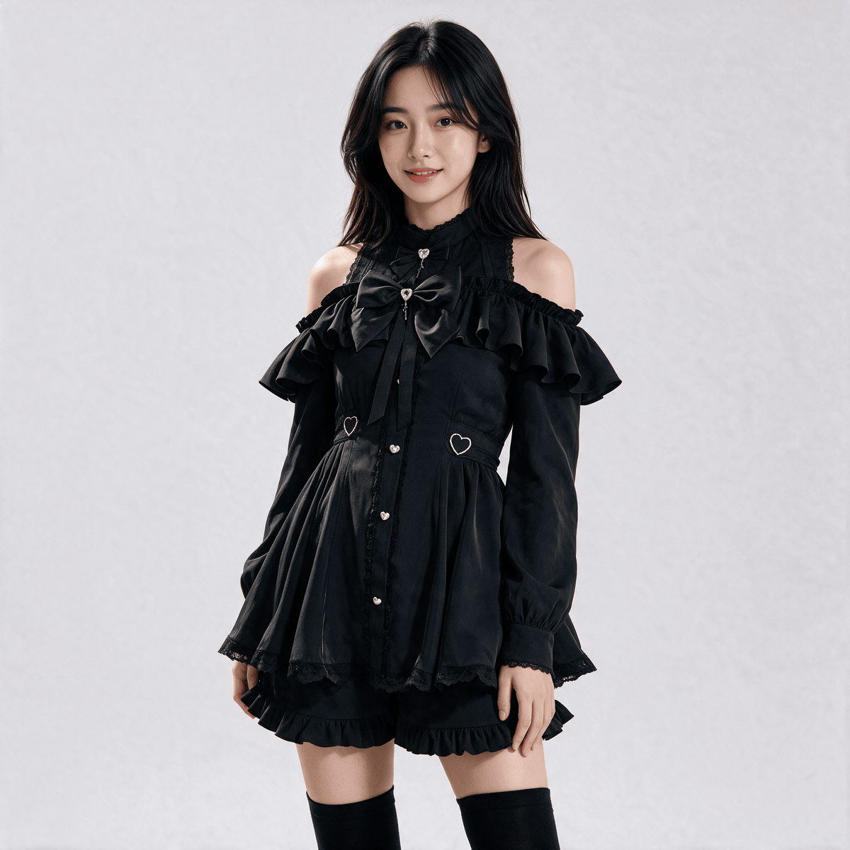 Kawaiies Collection - Apparel - Japanese Gothic Y2K Lolita Bow Black Dress & Shorts Set