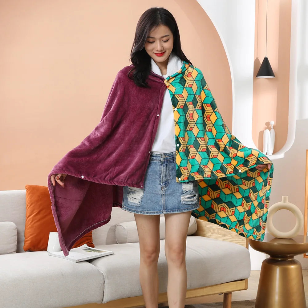 kawaiies-softtoys-plushies-kawaii-plush-Anime Demon Slayer Hooded Cape Blanket Apparel Giyu 100 x 160cm (39 x 63 in)