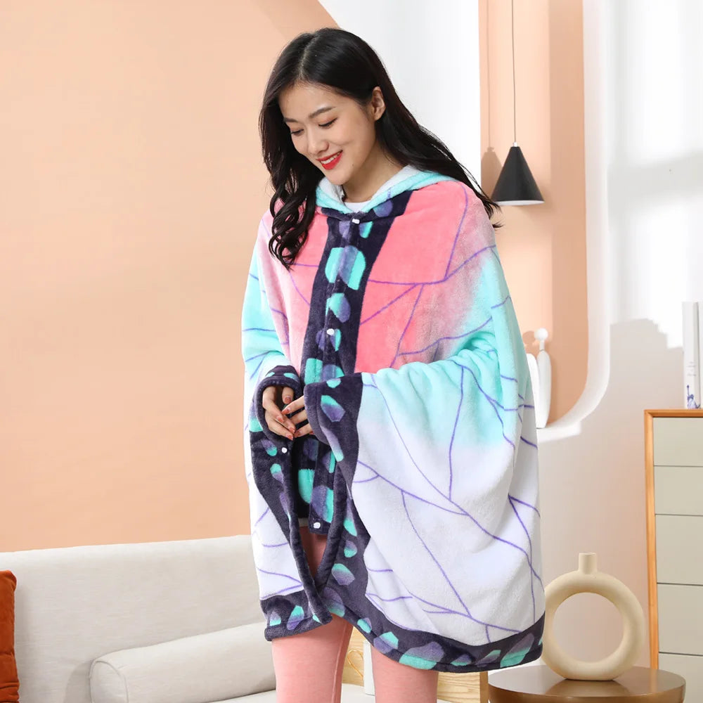 kawaiies-softtoys-plushies-kawaii-plush-Anime Demon Slayer Hooded Cape Blanket Apparel Shinobu 100 x 160cm (39 x 63 in)