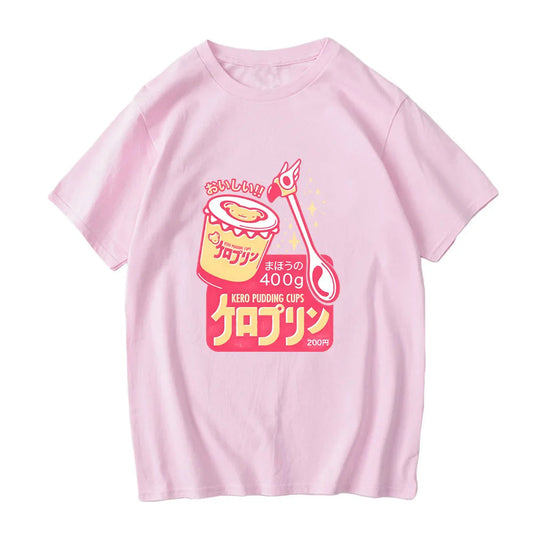 kawaiies-softtoys-plushies-kawaii-plush-Anime Kero Pudding Cups Cardcaptor Sakura Unisex Tee Tops Pink S
