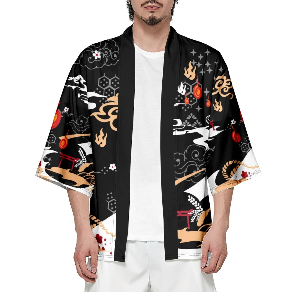 kawaiies-softtoys-plushies-kawaii-plush-Anime White Fox Mask Pattern Unisex Kimono Kimono