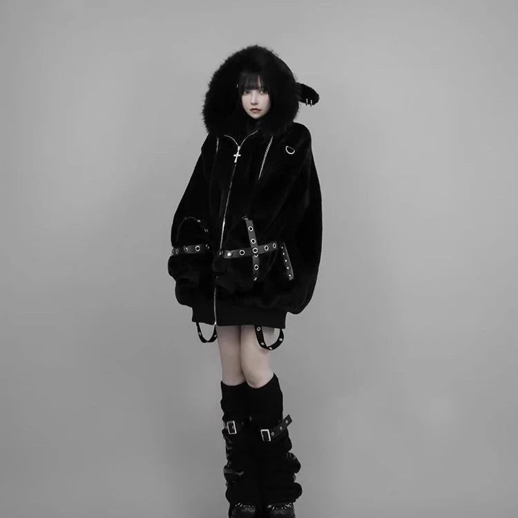 kawaiies-softtoys-plushies-kawaii-plush-Arctic Queen Oversized Hooded Jacket Apparel Black S