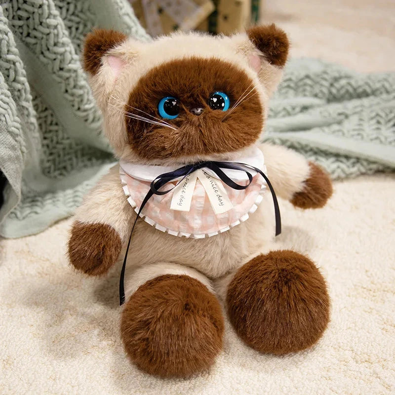 kawaiies-softtoys-plushies-kawaii-plush-Big-eyed Calico Siamese Cat Plush Friends Soft toy 45cm Siamese with Bib