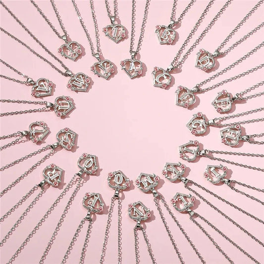 kawaiies-softtoys-plushies-kawaii-plush-Bloom Heart Initial Silver Women's Necklace Jewelry