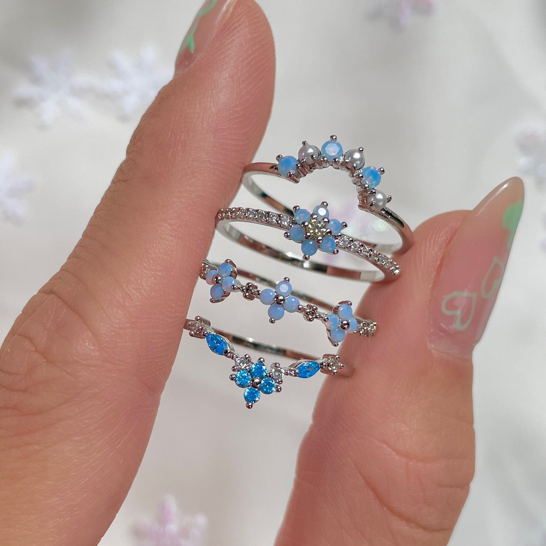 kawaiies-softtoys-plushies-kawaii-plush-Blue Flower Beaded Gold-plated Rings Ring