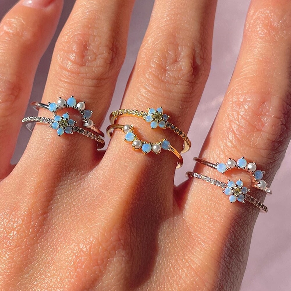 kawaiies-softtoys-plushies-kawaii-plush-Blue Flower Beaded Gold-plated Rings Ring