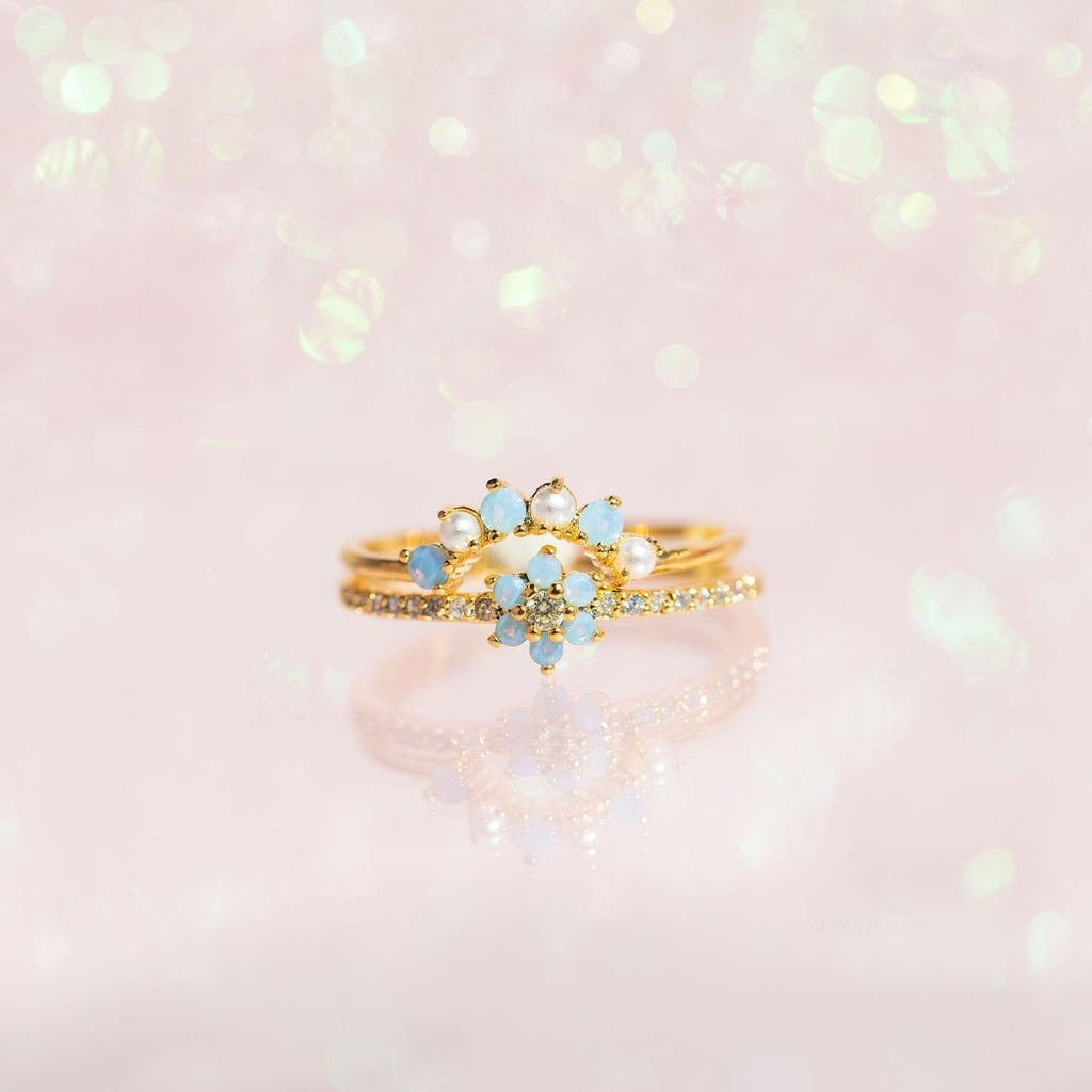kawaiies-softtoys-plushies-kawaii-plush-Blue Flower Beaded Gold-plated Rings Ring Gold 