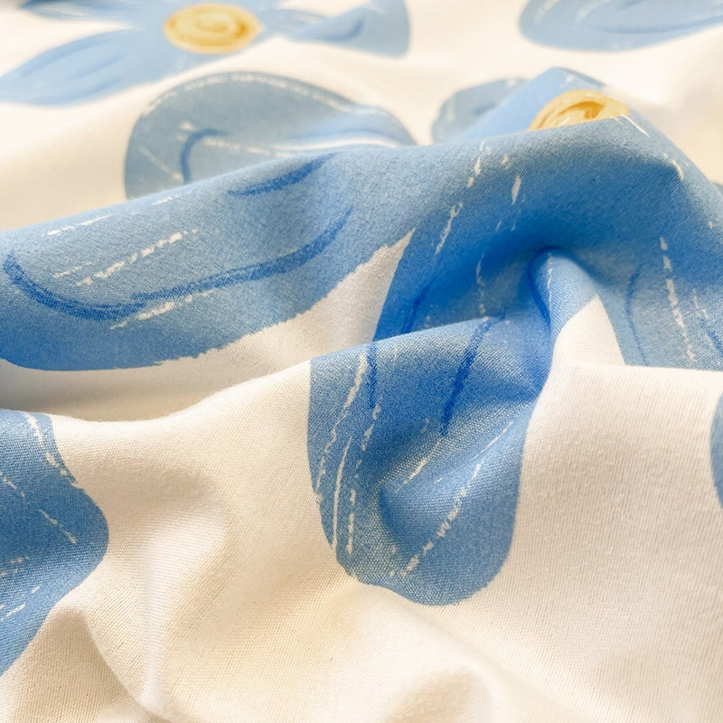 kawaiies-softtoys-plushies-kawaii-plush-Blue Flowers Peach Polyester Bedding Set Bedding Sets