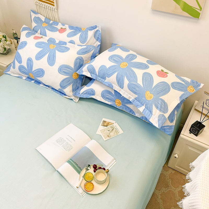 kawaiies-softtoys-plushies-kawaii-plush-Blue Flowers Peach Polyester Bedding Set Bedding Sets